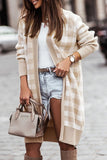 Women Khaki Open Front Plaid Long Cardigan