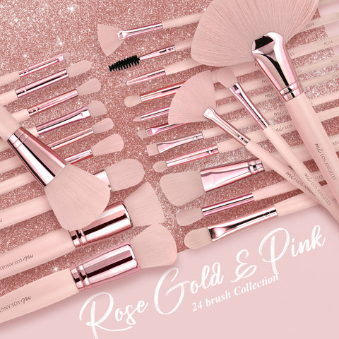 24pc Rose Gold and Pink Brush Set